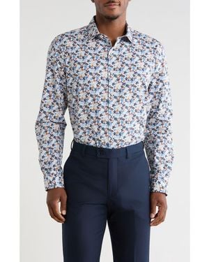 Bugatchi Julian Comfort Stretch Floral Button-Up Shirt - Blue