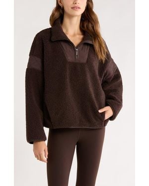 Zella Snowday Faux Shearling Quarter Zip Pullover - Brown