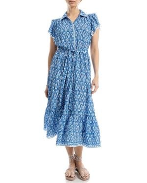 Max Studio Floral Tie Front Shirtdress - Blue