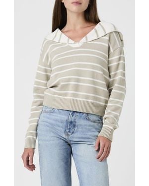 French Connection Striped V-Neck Sailor Sweater - White