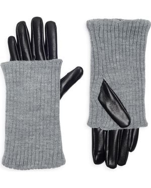 Steve Madden Rib Knit Faux Leather Gloves - Gray