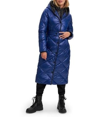 Noize Amiyah Belted Diamond Quilt Longline Jacket - Blue