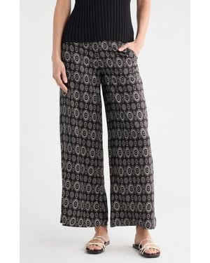 Tahari Printed Wide Leg Pants - Black