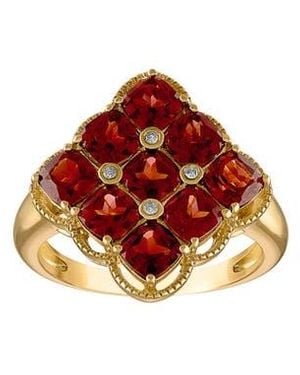 FZN 14K Plated Sterling Garnet & Diamond Ring - Red