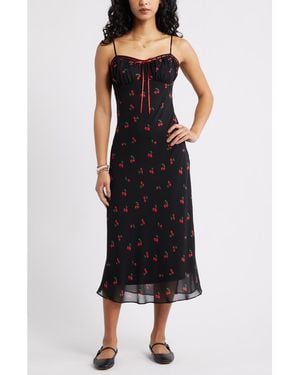 BP. Tie Front Chiffon Midi Dress - Black