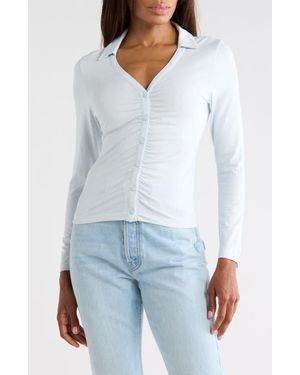 Rag & Bone Lucy Ruched Polo Button-Up Shirt - White