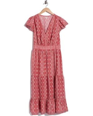 Max Studio V-Neck Flutter Sleeve Maxi Dress - Red