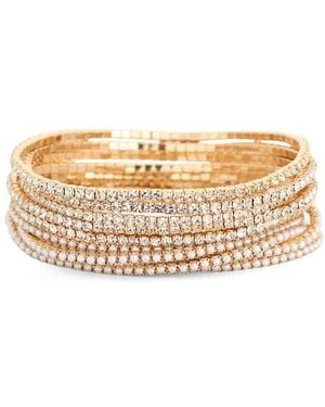 Nordstrom Rack Set Of 10 Crystal & Faux Pearl Stretch Bracelets - Natural