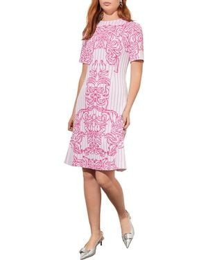 Ming Wang Jacquard Rib Dress - Pink