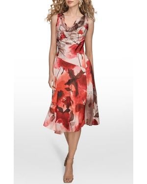 Donna Karan Cowl Neck A-line Midi Dress - Red
