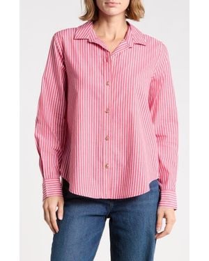 Beach Lunch Lounge Bentley Stripe Long Sleeve Cotton Button-Up Shirt - Red