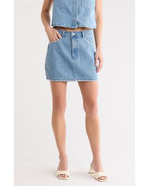 Vigoss Pearly Stud Trim Denim Miniskirt - Blue