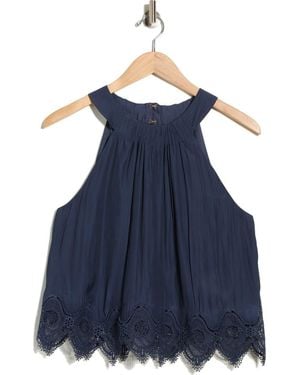 Ramy Brook Karis Halter Neck Lace Trim Tank - Blue