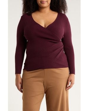 Max Studio Faux Wrap Knit Sweater - Purple