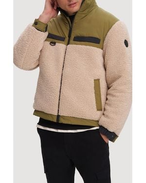 Noize Lukaz Faux Shearling Trim Puffer Jacket - Natural