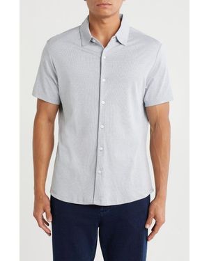 WESTZEROONE Riverway Short Sleeve Cotton Blend Knit Button-Up Shirt - Blue