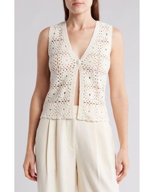 Design History Granny Square Crochet Sweater Vest - White