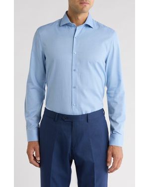 Perry Ellis Slim Fit Double Edge Texture Dress Shirt - Blue