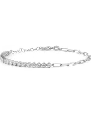 Glaze Jewelry Cubic Zirconia Paper Clip Chain Bracelet - Metallic