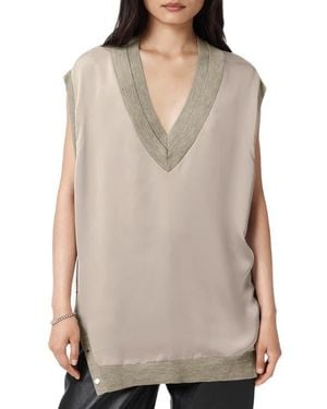 AllSaints Bern Side Snap Mixed Media Sweater Tank - Gray