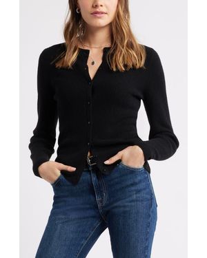 Caslon Crewneck Merino Wool Blend Cardigan - Black
