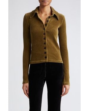 KkCo Scallop Rib Velour Button-Up Shirt - Black