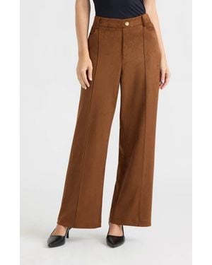 Ellen Tracy Faux Suede Wide Leg Pants - Brown