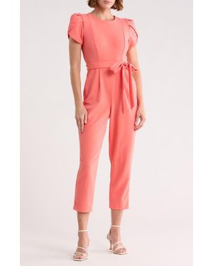 Calvin Klein Tulip Sleeve Belted Jumpsuit - Red
