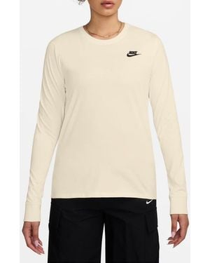 Nike Club Logo Cotton Long Sleeve Graphic T-Shirt - Natural