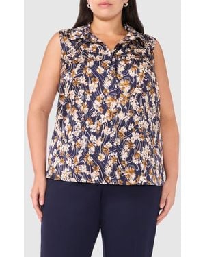 Halogen® Printed Sleeveless Button-Up Top - Blue