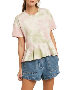 Wishlist Tie Dye Short Sleeve Peplum Top - Blue