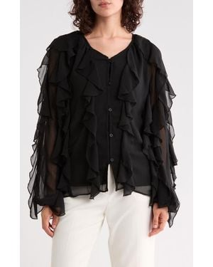 AREA STARS Flyn Ruffle Button-Up Shirt - Black