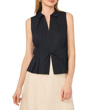 1.STATE Tie Front Sleeveless Cotton Shirt - Blue
