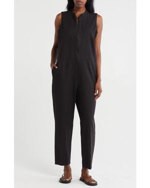 Eileen Fisher Sleeveless Organic Cotton Blend Jumpsuit - Black