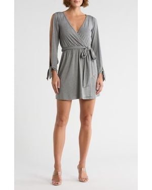 Go Couture Long Sleeve Wrap Dress - Gray