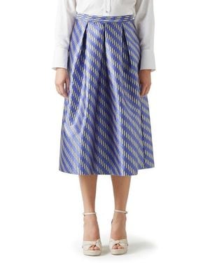 LK Bennett Olsen Metallic Pleated Midi Skirt - Blue