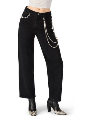 Steve Madden Swift Rhineston Chain Ankle Straight Leg Jeans - Black