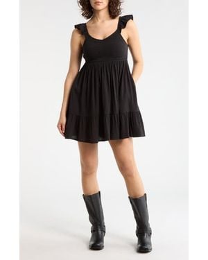 Abound Smocked Flutter Sleeve Minidress - Black