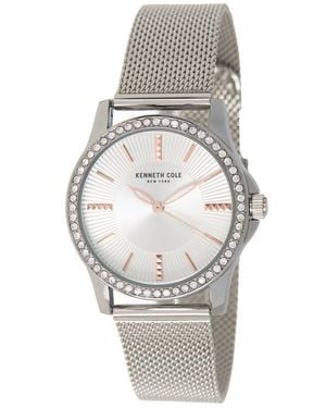 Kenneth Cole Crystal Encrusted 3-Hand Quartz Mesh Strap Watch, 33.5Mm - Gray