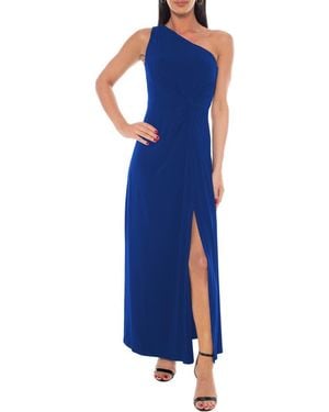 Marina One-Shoulder Front Twist A-Line Gown - Blue