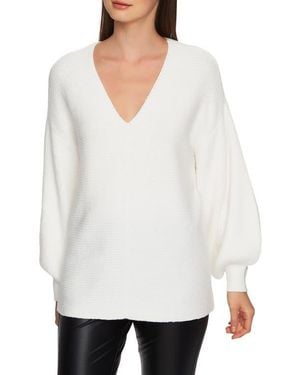1.STATE Blouson Sleeve V-Neck Sweater - White