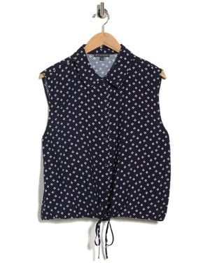 Adrianna Papell Floral Sleeveless Button-Up Top - Blue