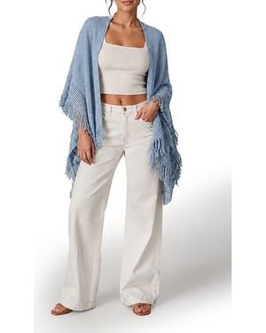 Saachi Embroidery Fringed Ruana - Blue