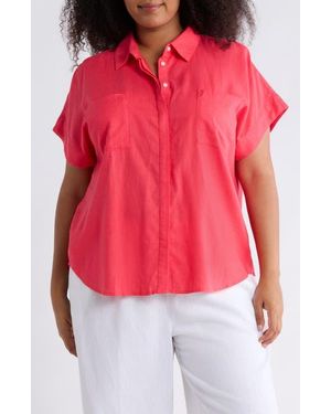 Caslon Double Pocket Linen Blend Camp Shirt - Red