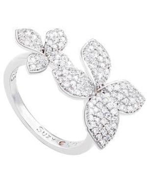 Suzy Levian Sterling Cz Double Flower Ring - White