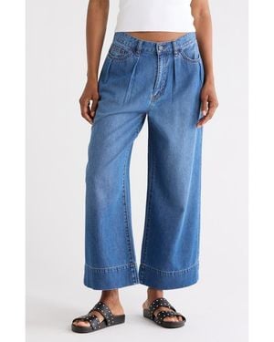 Habitual Relaxed Cropped Pleated Jeans - Blue