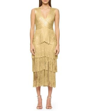 Hervé Léger Pleated Metallic Foil Midi Dress - Yellow