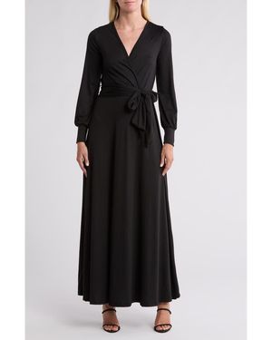 Go Couture Long Sleeve Maxi Wrap Dress - Black