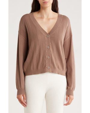 Splendid Cosett Pointelle V-Neck Cardigan - Brown