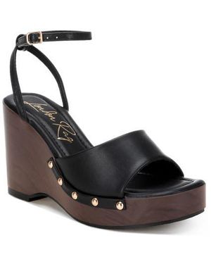 LONDON RAG Colada Ankle Strap Studded Wedge Sandal - Black